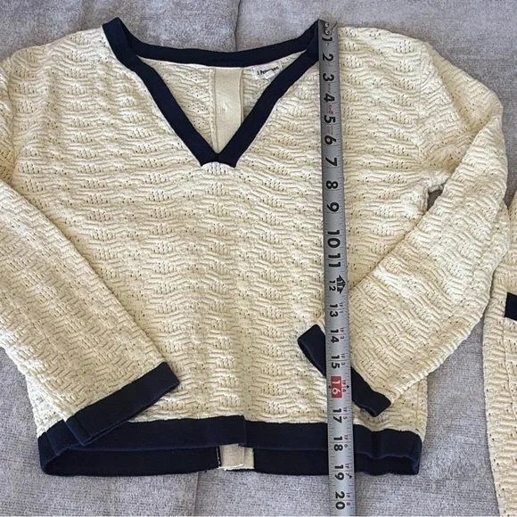 J. Peterman Vivienne Pointelle Cotton Suit Set Cream Navy Trim Skirt Top XS/S - Picture 11 of 16